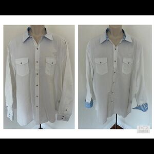 Arnold Zimberg Mens Casual Shirt White Button Down Long Sleeve Pockets Sz XXL